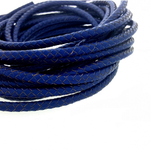 Leer gevlochten 6mm Blauw